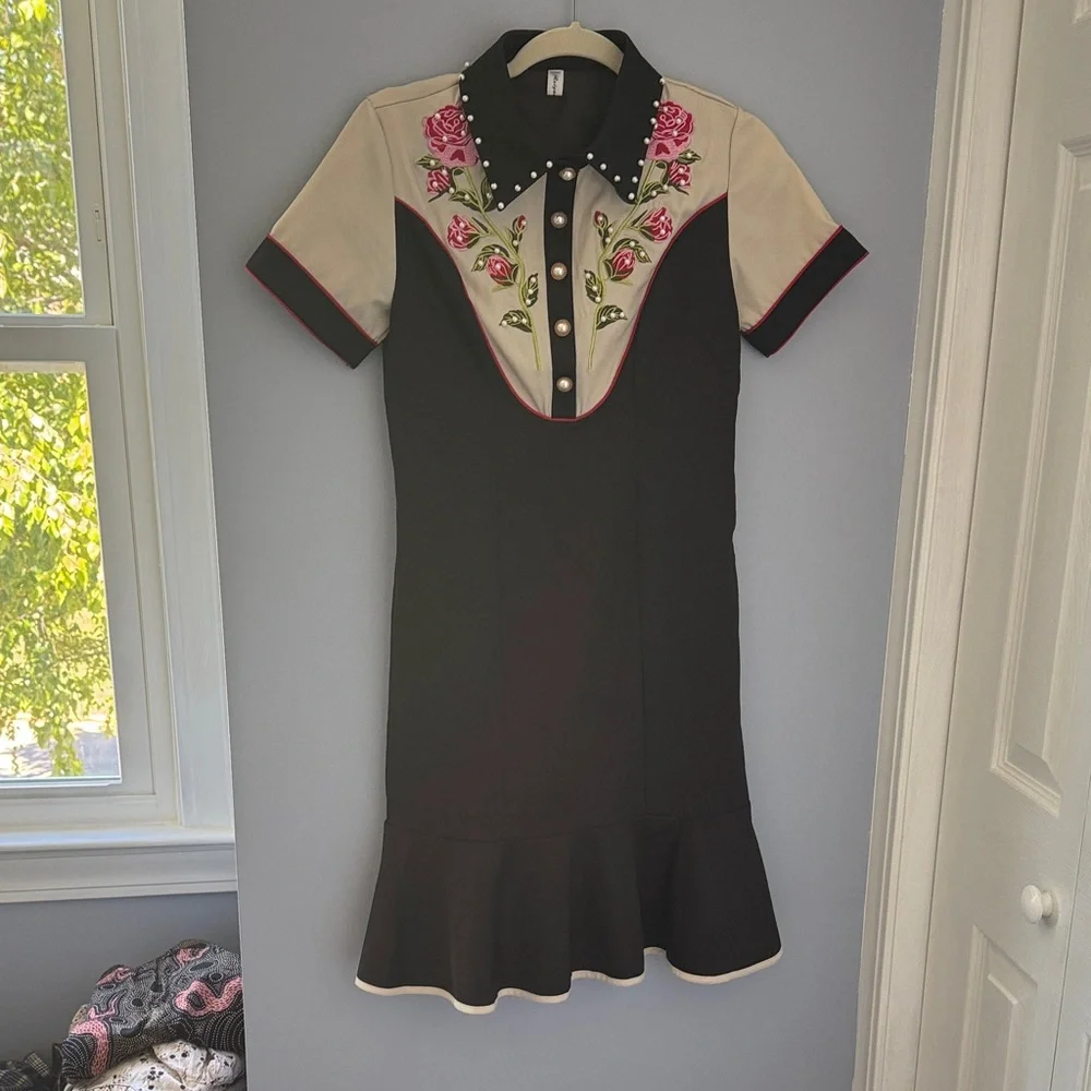 Floral Embroidered Pearl Detail Dress - Picture 1 of 6